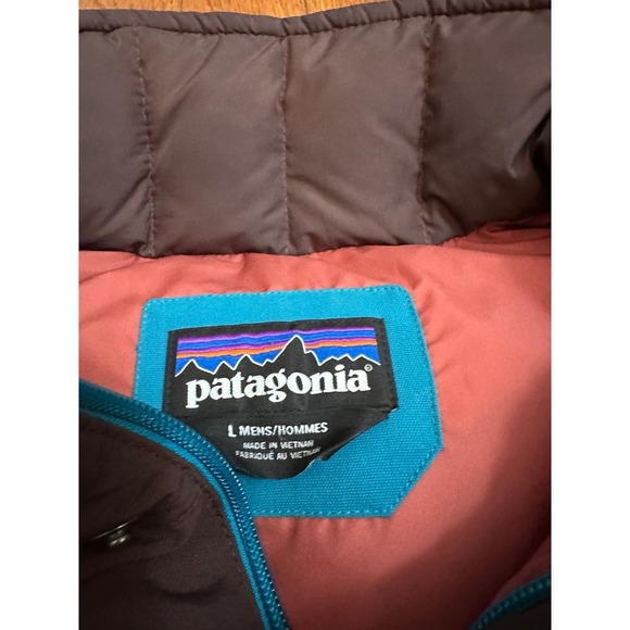 Patagonia Bivy Puffer Vest Full Zip Goose Down Khaki Blue Brown Men's large L - Picture 6 of 11